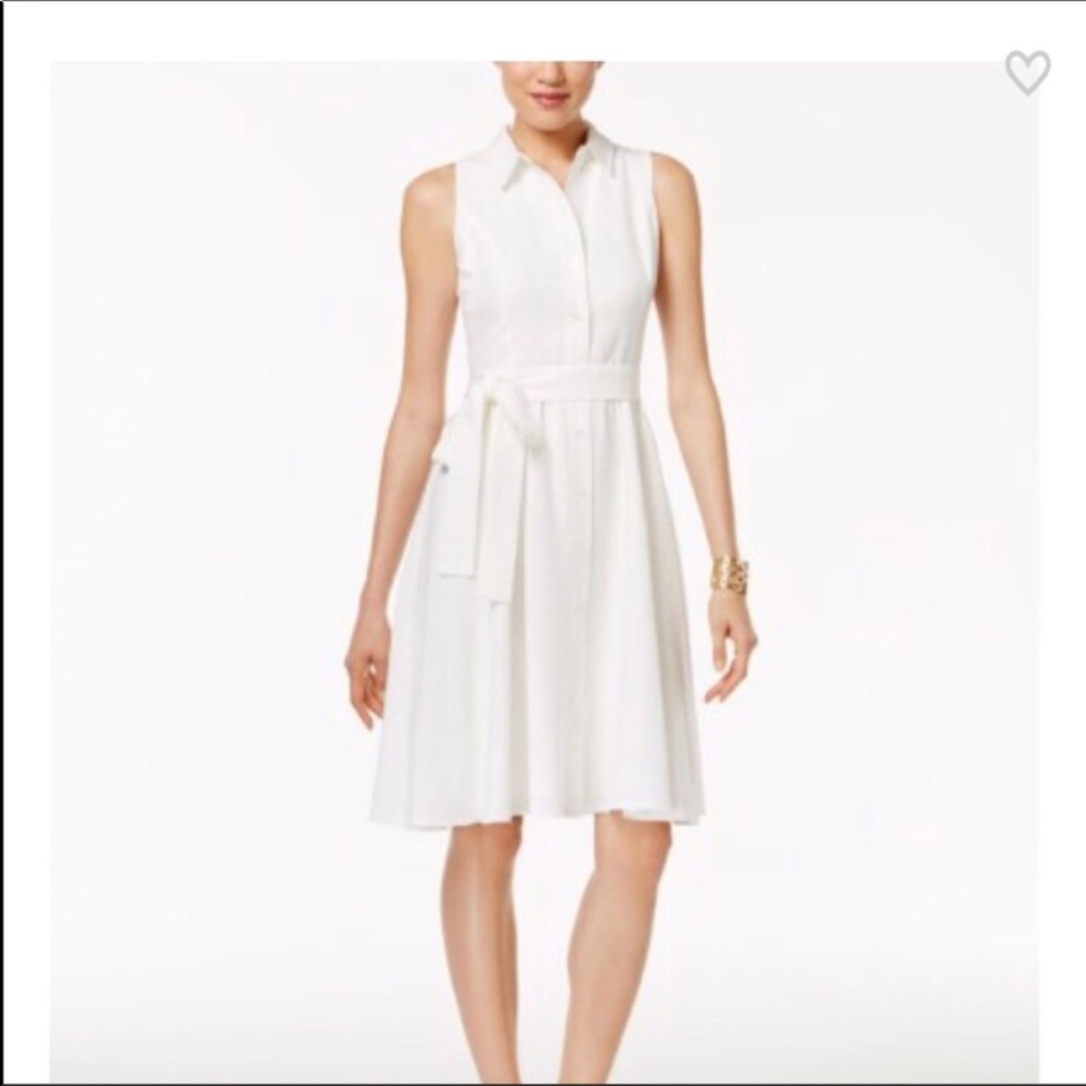 ✅ Tommy Hilfiger Belted White Linen Dress NWT